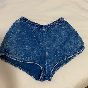 Blue Acid Wash Denim Shorts with Elastic Waist